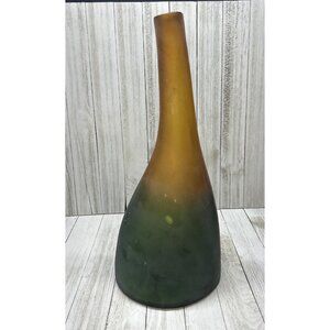 Vintage Unique Mid Century Frosted Art Glass Bud Vase Brown Green 14'' Tall